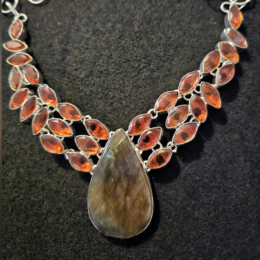 New labradorite hesspnite,garnet gemstones 925 stamp necklace,